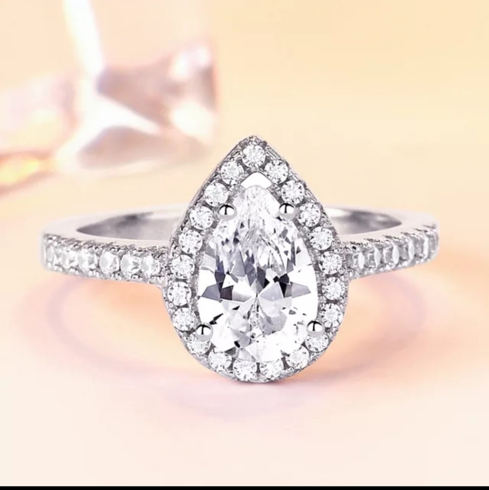 925 Sterling Silver Pear shaped CZ Wedding Ring